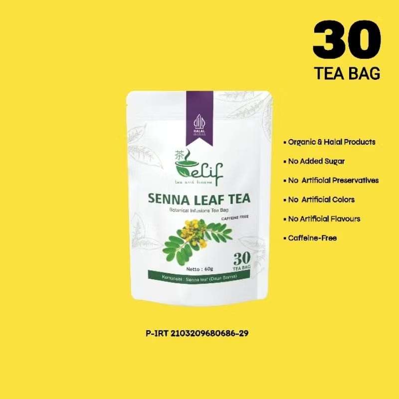

Elif Tea and Tisane Senna Leaf Tea | Teh Detox Pembersih usus Kotor Penyebab Jerawat | 30 Tea Bag