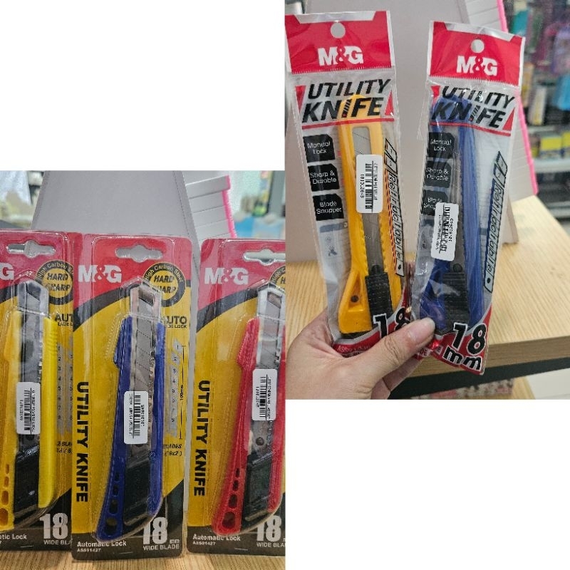 

cutter besar M&G 18mm (auto lock free refill isi pisau / blade & manual lock)