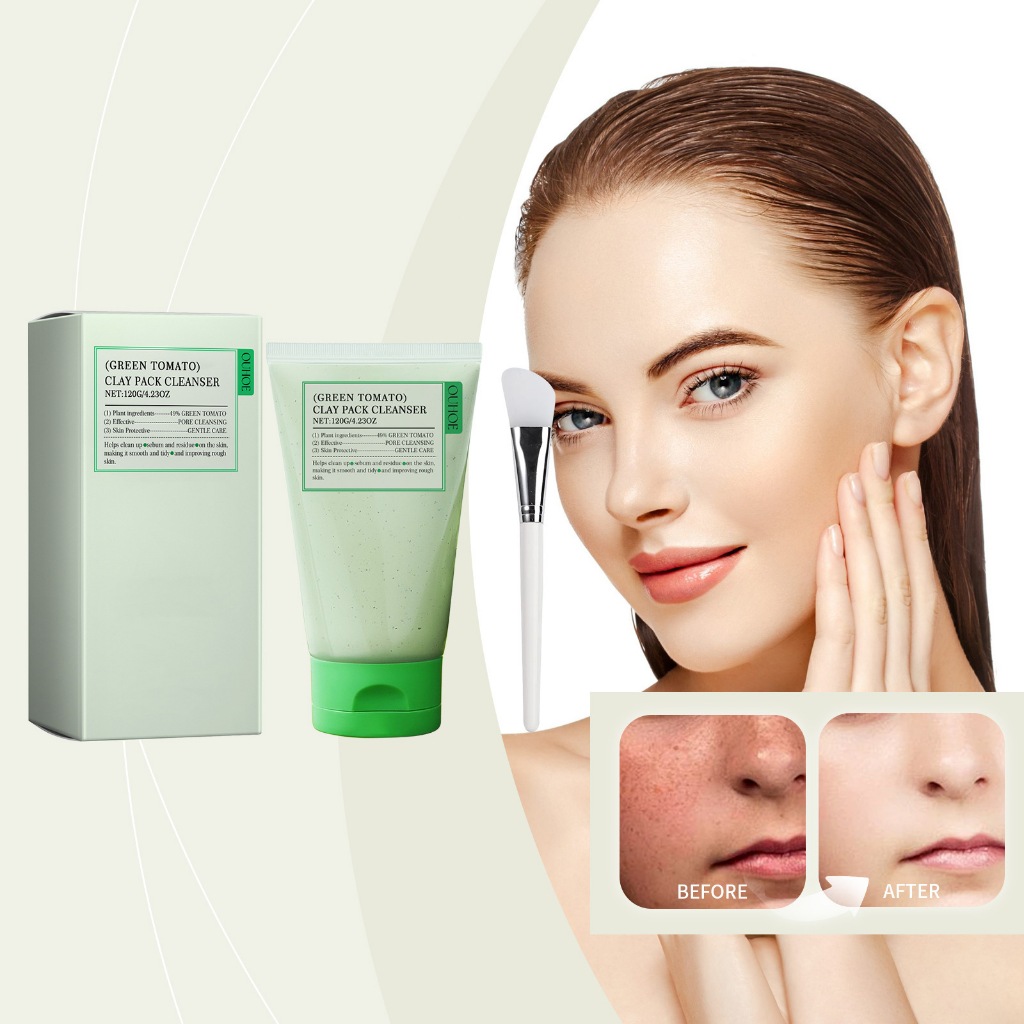 OUHOE Green Tomato Clay Pack Cleanser 120g Clay Pack Facial Foaming Cleanser Deeply Cleaning Norishi
