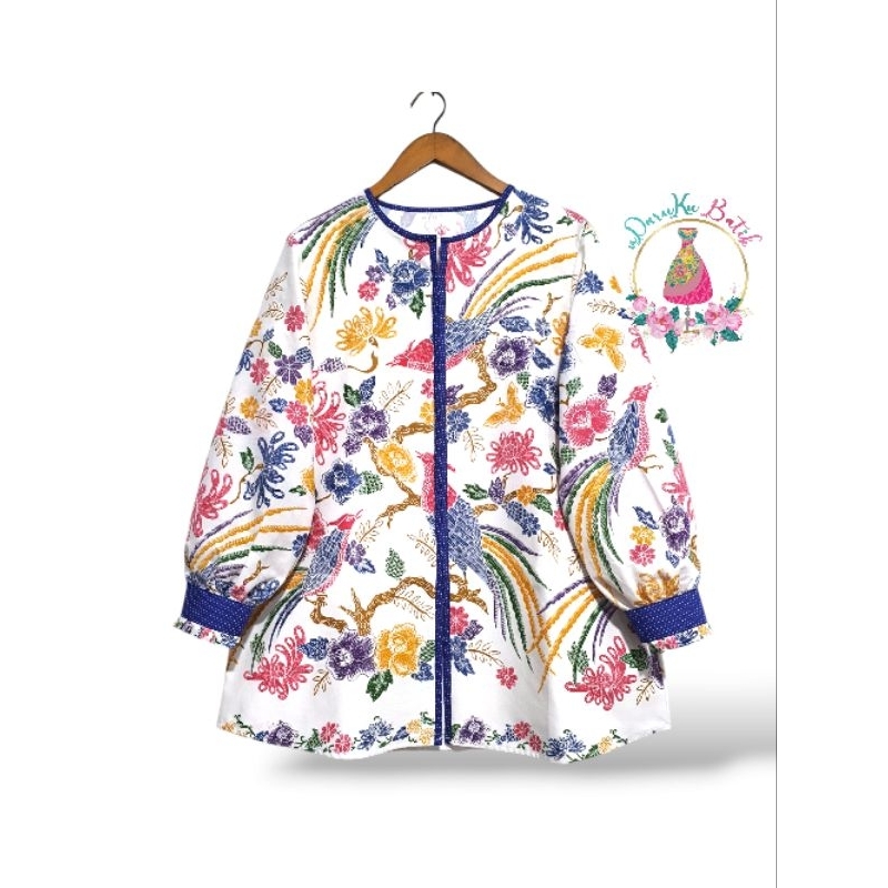 BLUS KANCING DEPAN BATIK NDARUKU ENCIM PUTIH BUNGA