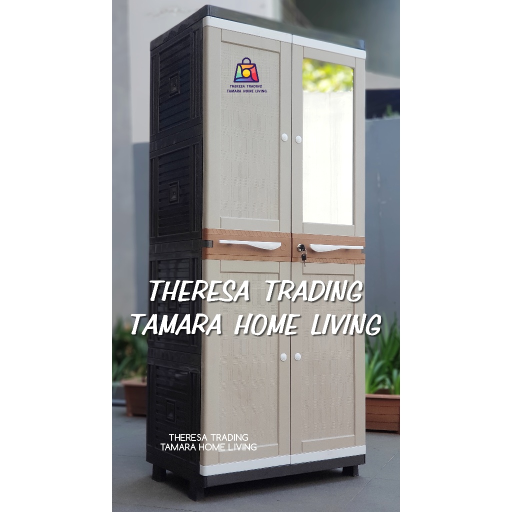 LEMARI PAKAIAN CLUB COMPACT KACA CERMIN SUSUN 4 + KUNCI PINTU LEMARI