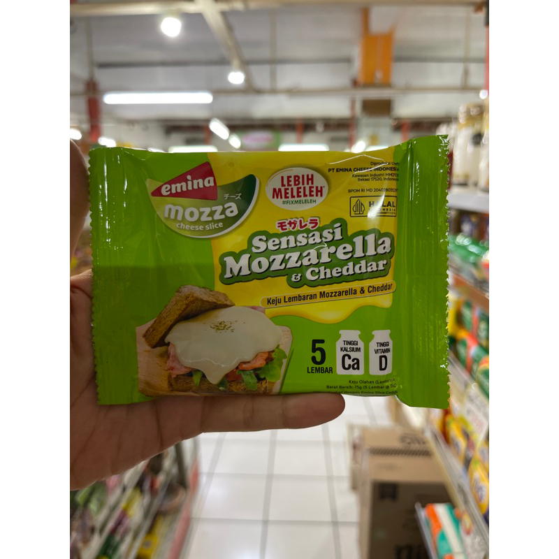 

emina keju mozzarella isi 5 - emina mozza cheese slice - emina keju mozzarella slices