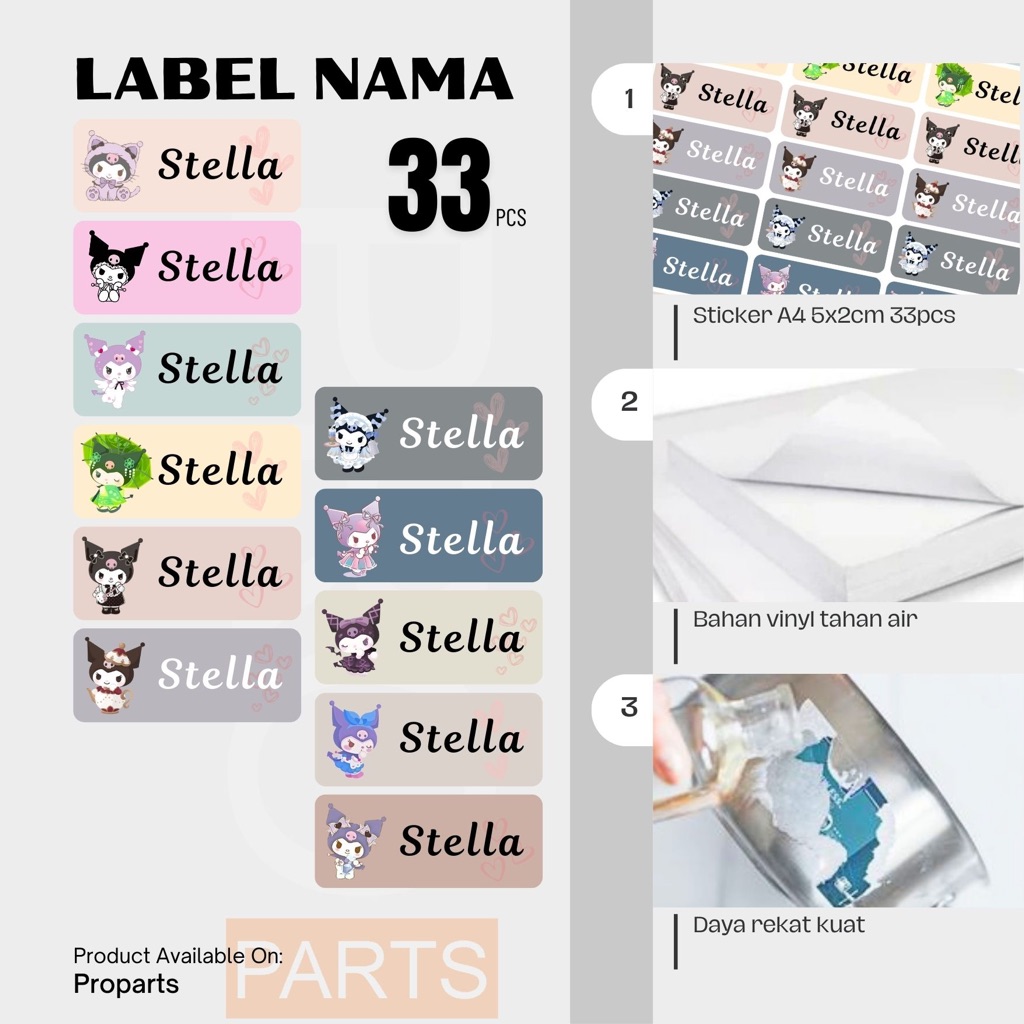

STICKER LABEL NAMA KUROMI / LABUBU VINYL WATERPROOF 5x2cm