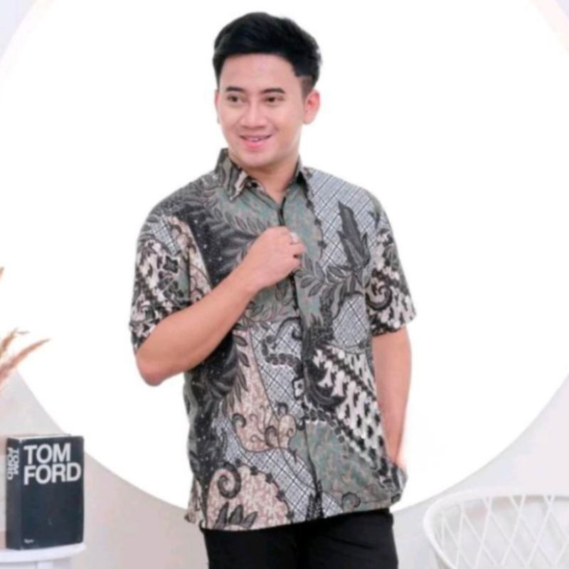 Kemeja Batik Pria Lengan Pendek Hem Batik Terlaris Hijau Wardah Pekalongan