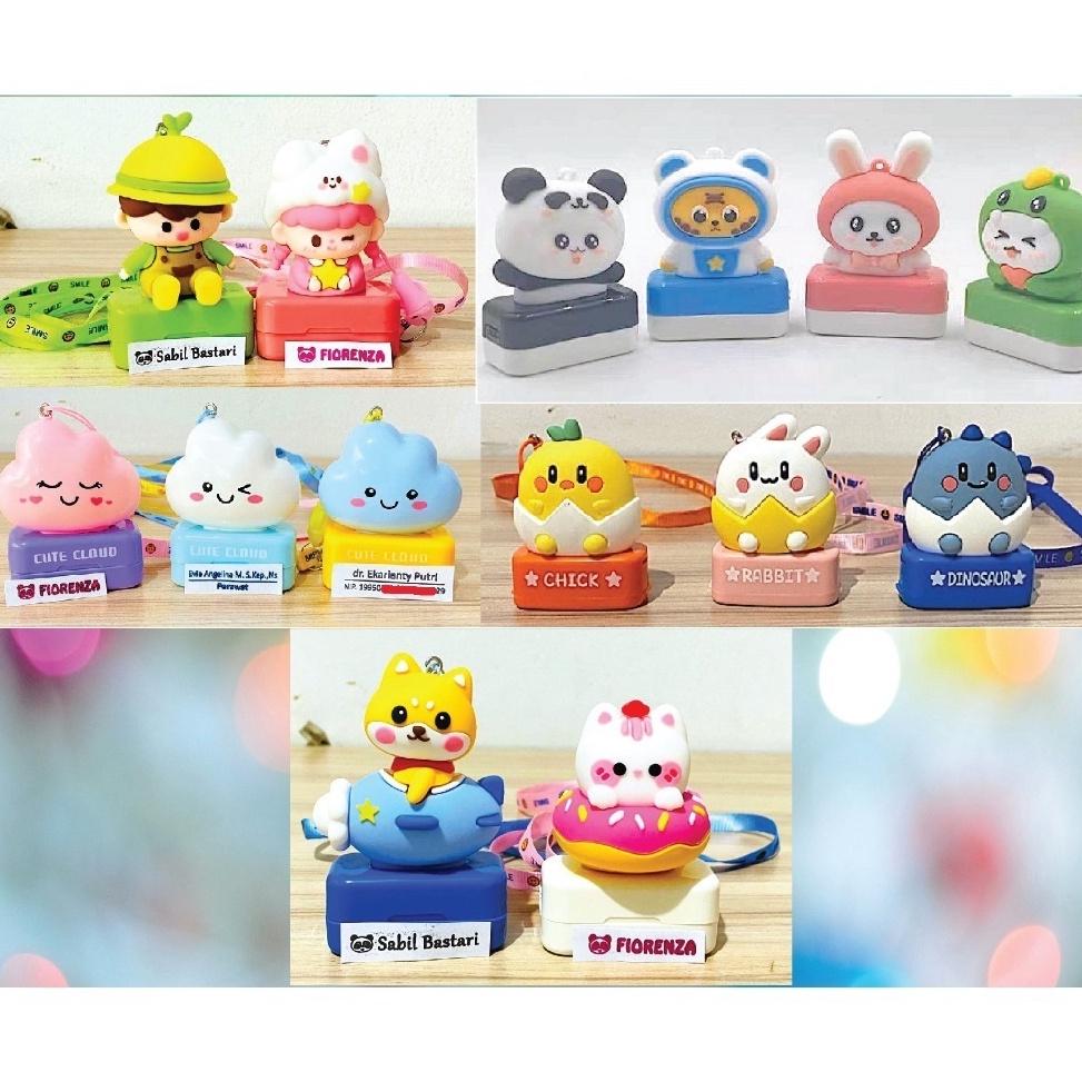 

KODE I2W7 Stamp Custom stamp gantungan tali stempel nama Karakter Animal panda rabbit frog tiger