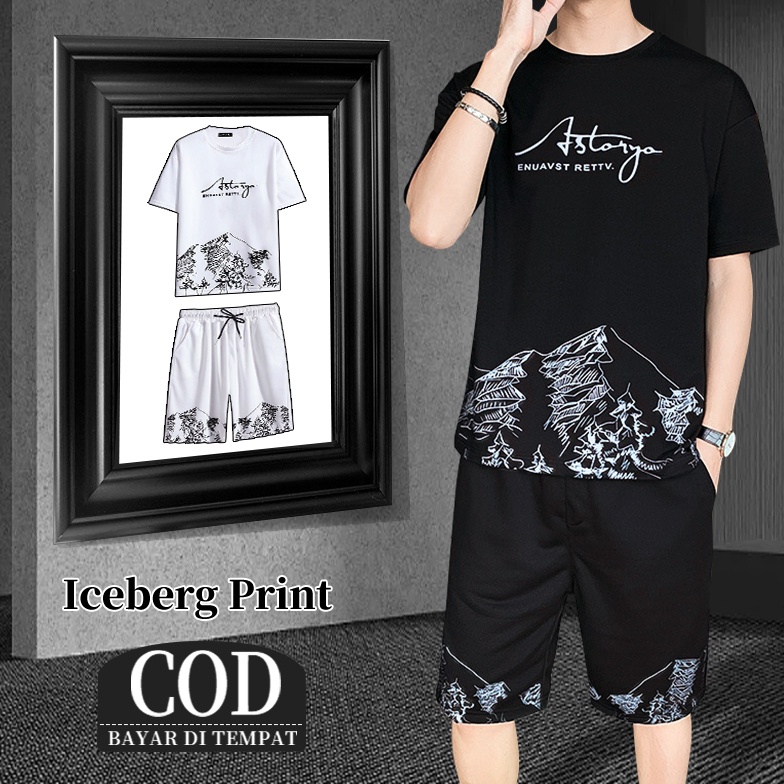 Baju 1 Set Korea Pria Baju Satu Set Pria Setelan Pria Pakaian Olahraga Kasual Kaos Round Neck KODE E