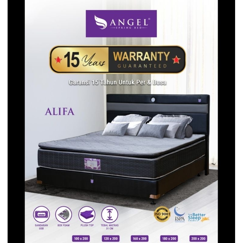 SPRINGBED MERK ANGEL TYPE ALIFA tebal kasur 25cm UKURAN 100,120,160,180 X 200CM , SET , HANYA KEPALA