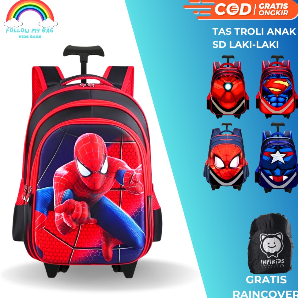 Bagus Dipakai FMB Tas Troli Anak Laki Laki Sekolah SD  Tas Koper Anak Cowok  Tas Dorong Anak Karakte
