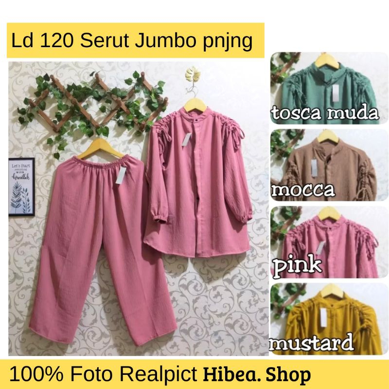 LD 120 SETCEL SERUT PUNDAK  CRINKLE AIRFLOW/ SETELAN CELANA WANITA JUMBO SIZE / ONE SET KEKINIAN DAI