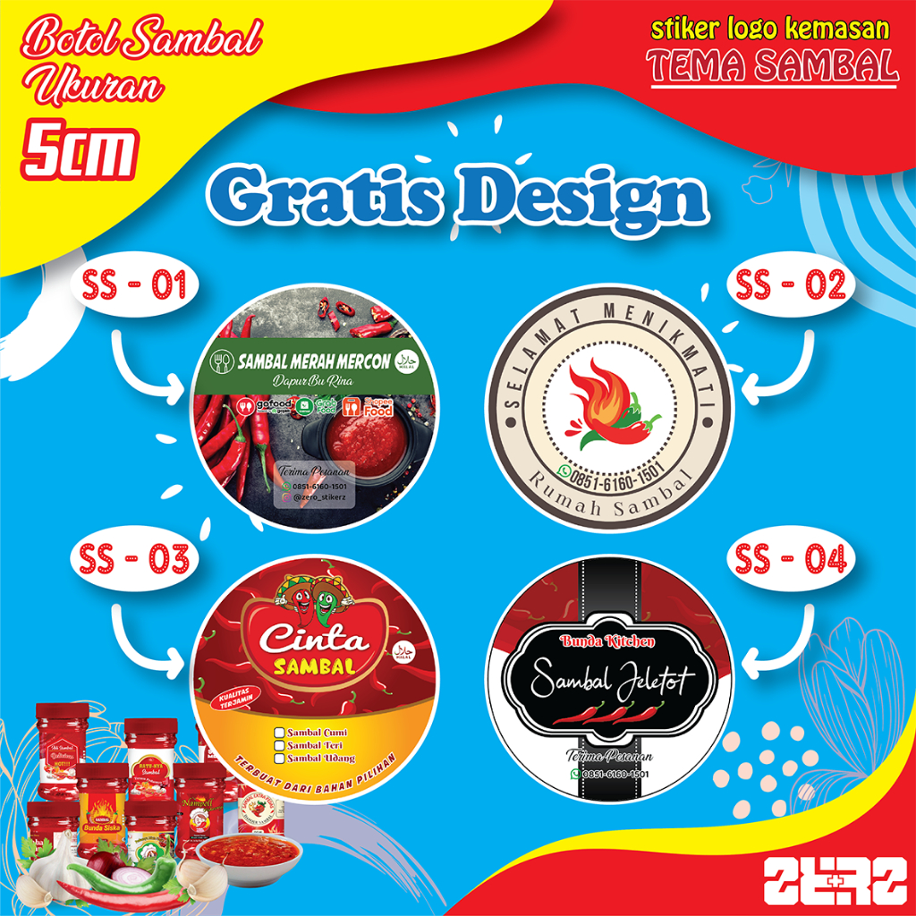 

Stiker Sambal Label Kemasan Toples | Bisa Custom Gratis Desain Proses Cepat (VINYL - UKURAN 5CM)