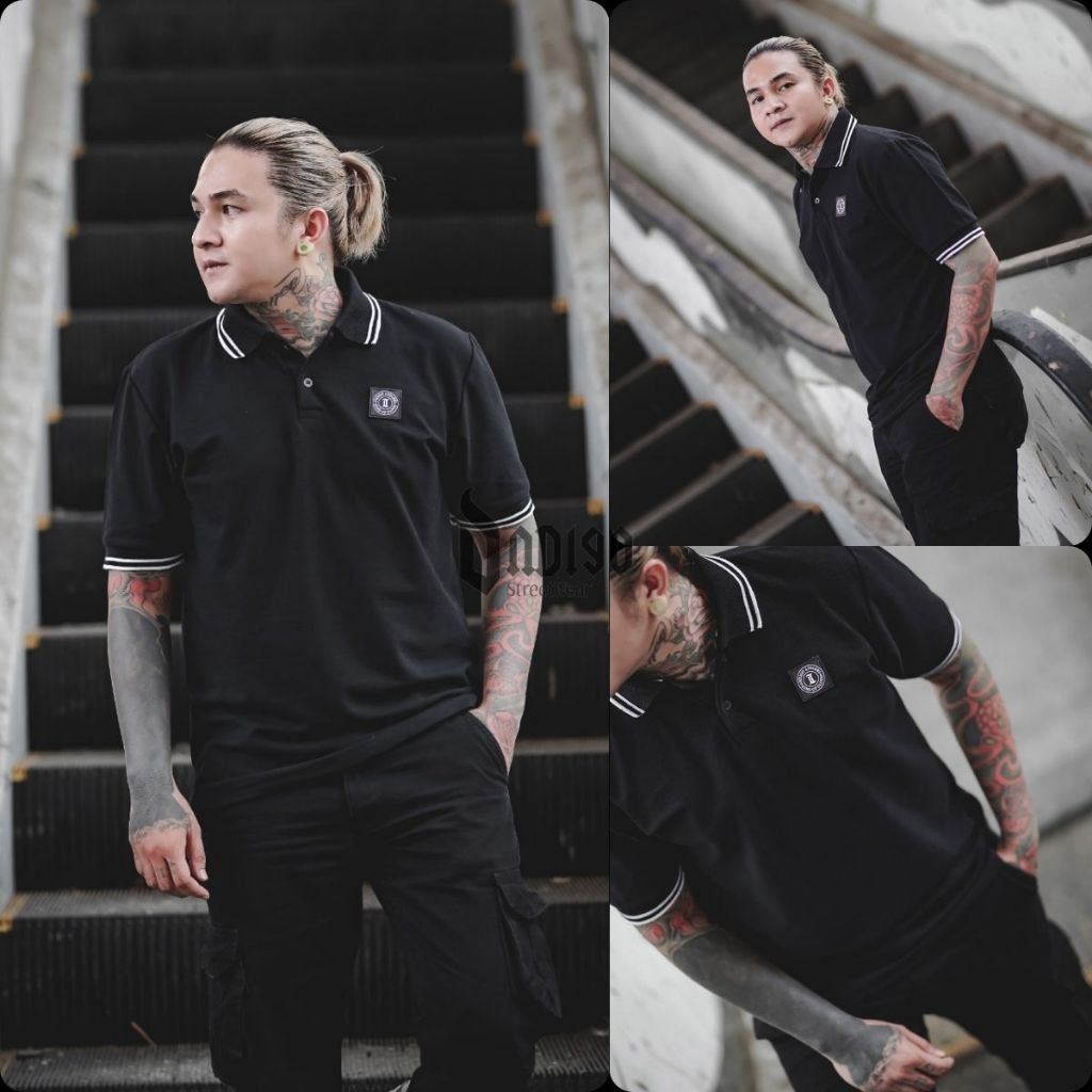 BNY - Kaos Kerah Premium Polo Shirt Pria Motif List Original Indigo