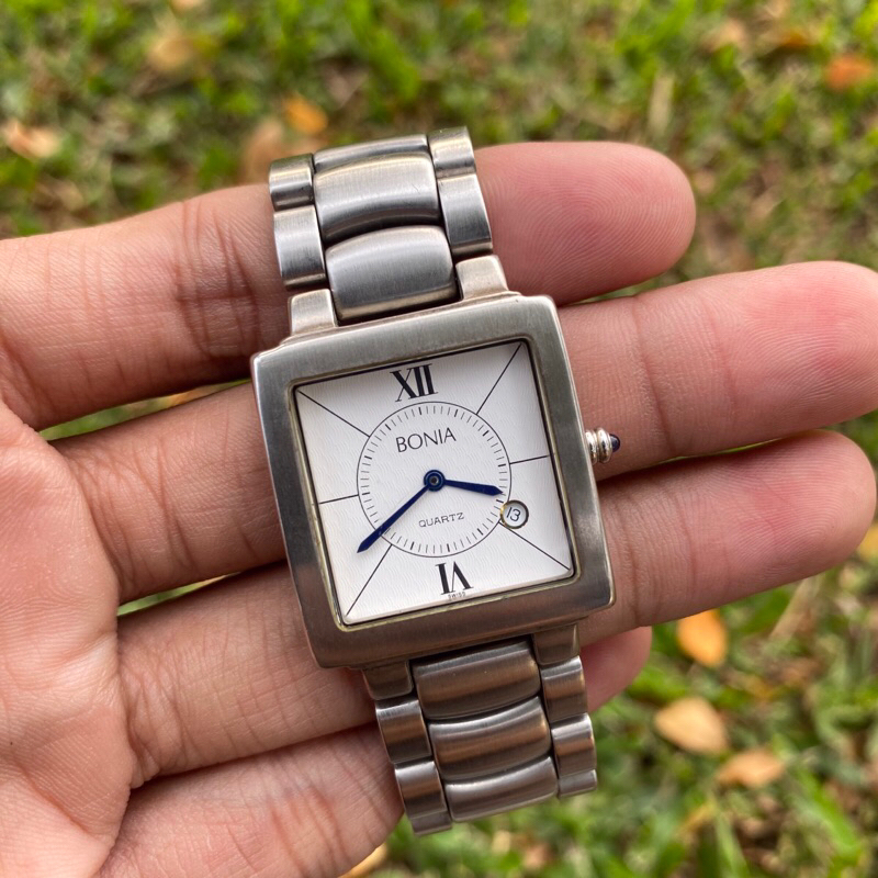 jam tangan tank Boni A Quartz Swiss part 7 Jewels Mov Thailand jadul vintage kuno antik Square Tv pr