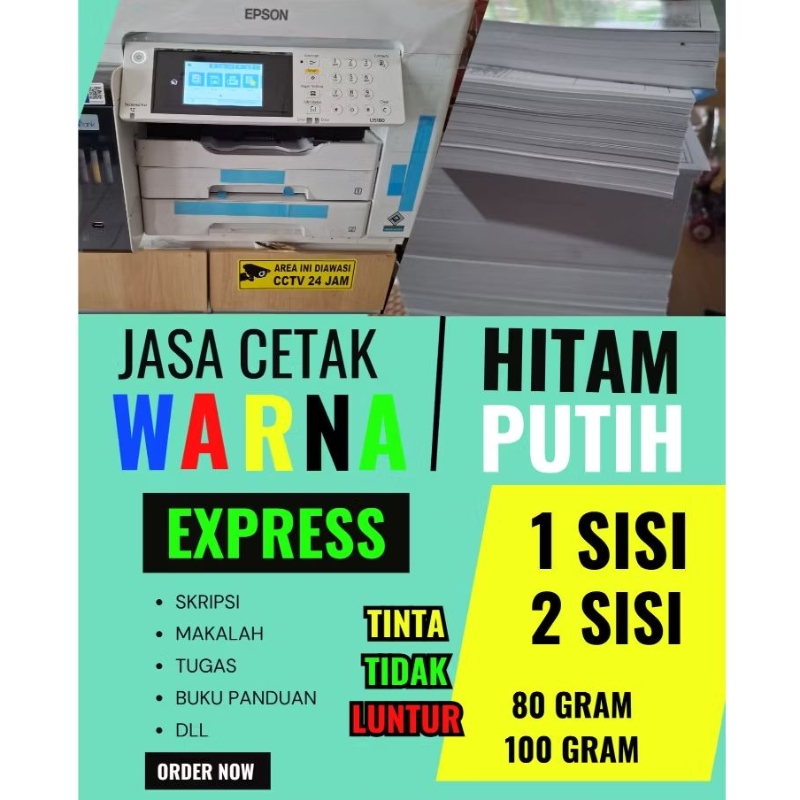 

JASA CETAK PRINT WARNA 80 GSM CETAK BUKU/PROPOSAL/MAKALAH/ SKRIPSI MURAH