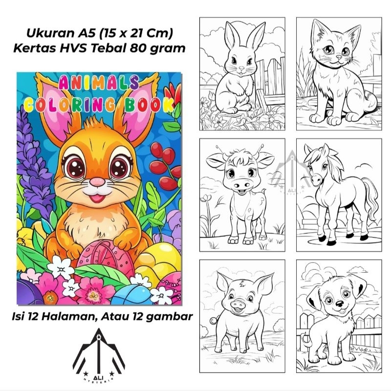 

Buku Mewarnai Hewan Lucu untuk Anak – 12 Gambar Seru | Kertas HVS 80 gsm