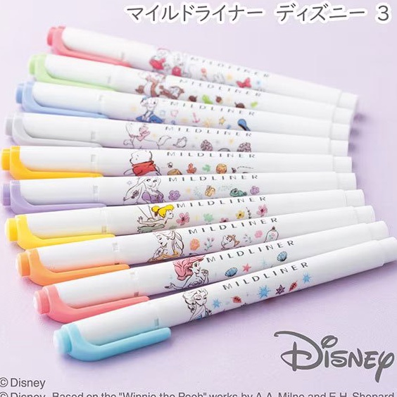 

KODE F9Q7 Zebra Mildliner Disney Princess Ariel Belle Elsa Rapunzel Tinkerbell Marie Mickey Minnie Donald Duck Winnie the Pooh Chip n Dale Double Sided Highlighter Penanda Halaman Limited Edition
