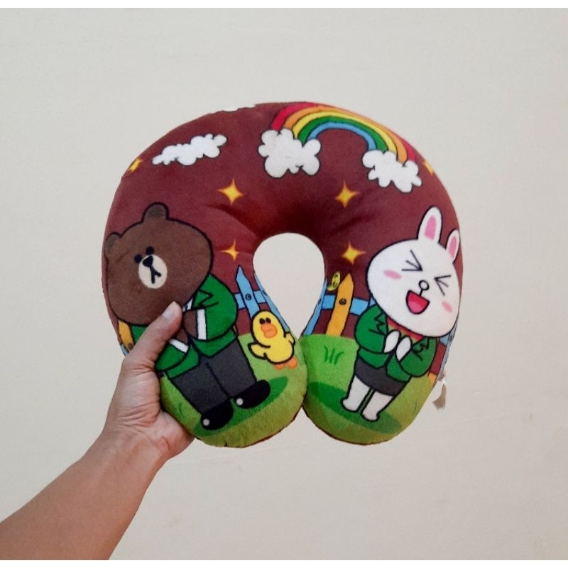 Bantal Leher Karakter Beruang Coklat/ Bantal Leher/ Boneka Bantal/ Boneka Bantal