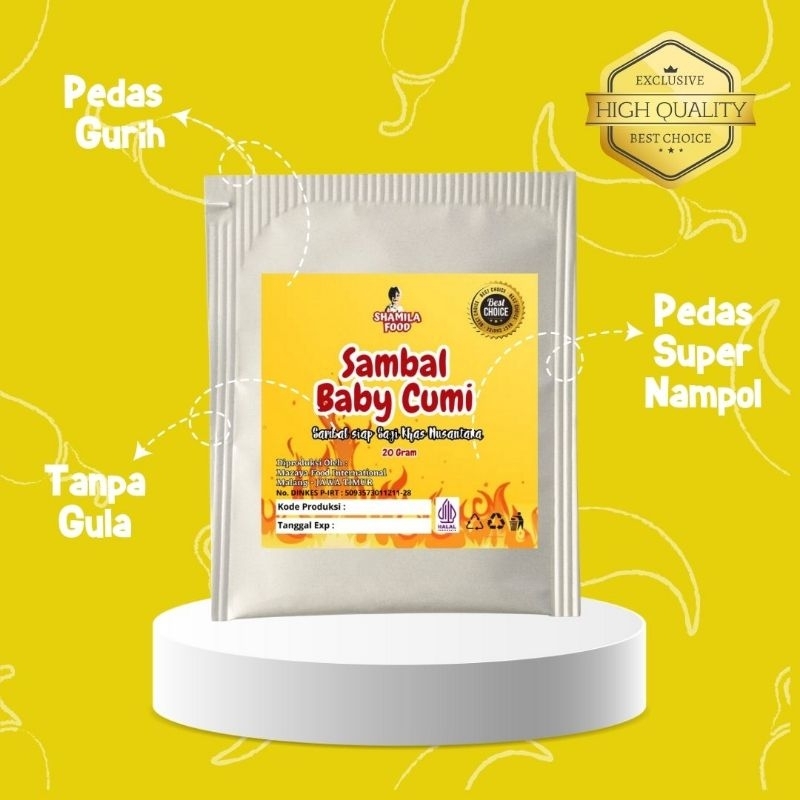 

Sambal Shamila | Sambal Cumi 20 Gram | Sambal pedas Gurih | 100% tanpa Gula