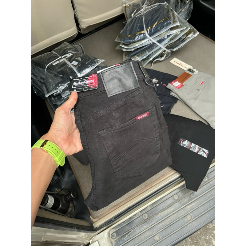 celana jeans pria marlboro classic bahan soft jeans hitam pekat