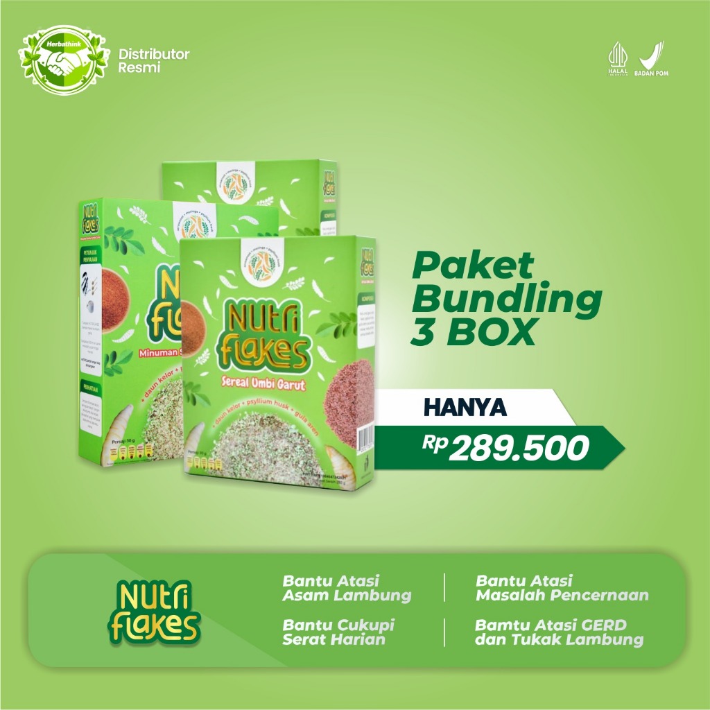 

Paket 3 Box Nutriflakes Original Sereal Umbi Garut & Daun Kelor - Solusi Terbaik Atasi Asam Lambung Magh Akut Diabetes Suplemen Makanan Diet Tingkatkan Antibody Imunitas Mengontrol Kolesterol Mengontrol Gula Darah Obat Asam Lambung Obat Magh