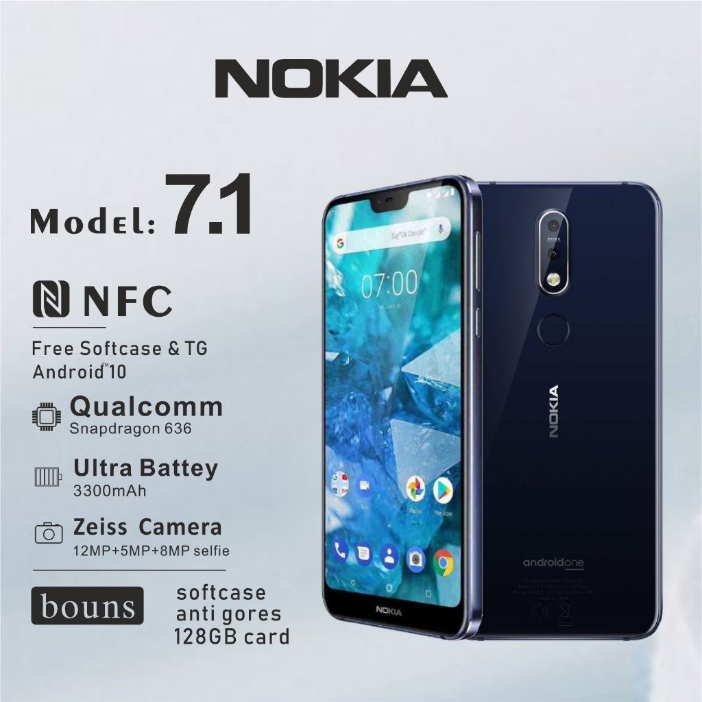 ( cod )Nokia 7.1 blue -  NFC /  ram 4GB+64GB / original new / hp nokia android 10 / garansi indonesi