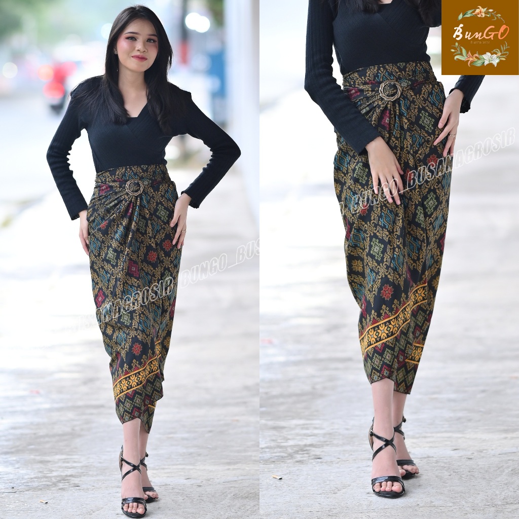 (BunGO) Rok Batik Bawahan Kebaya Modern - Rok Setelan Brokat Hitam Merah Lilit Plisket Muat Jumbo un