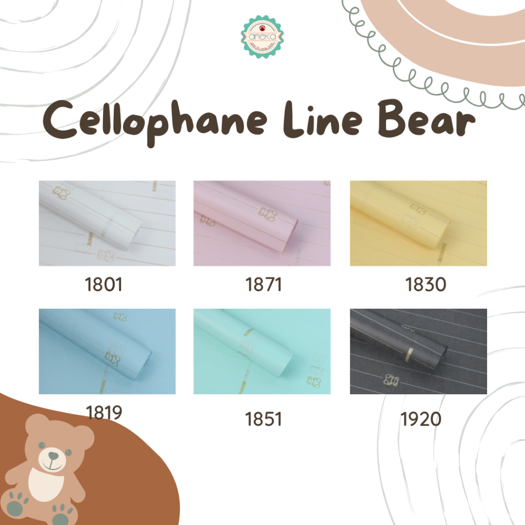 

ANEKA - [ 20 Lembar ] Kertas Cellophane Buket Bunga [ Line Bear ] Flower Wrapping Paper Celophane