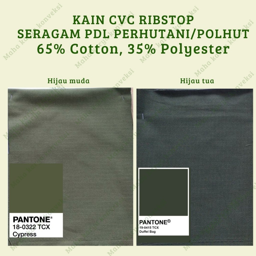 READY STOCK - KAIN CVC RIBSTOP SERAGAM PDL PERHUTANI (POLHUT) - 1 STEL (1,75 MTR BAHAN BAJU/HIJAU MU