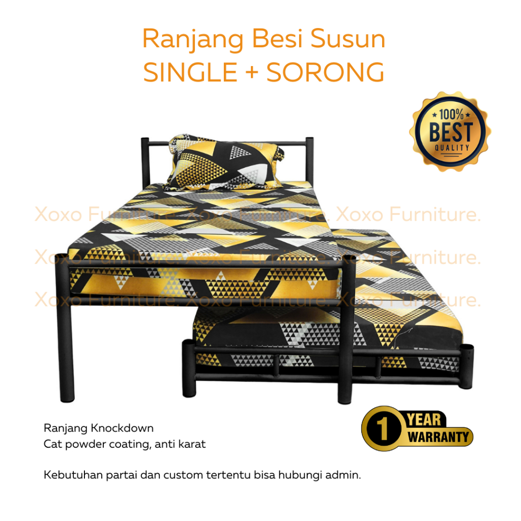Ranjang Besi Single Sorong (Susun Tarik) 90x200 100x200 120x200 (SS)