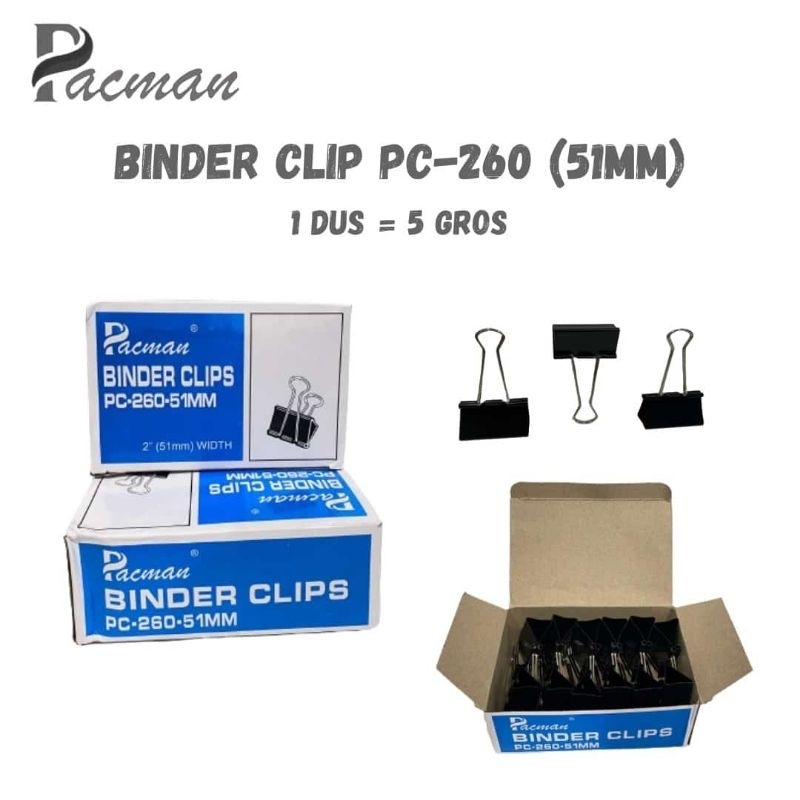 

1box(12pcs) PACMAN Binder Clip 260(besar) 51mm // Clip kertas // klip kertas // penjepit kertas