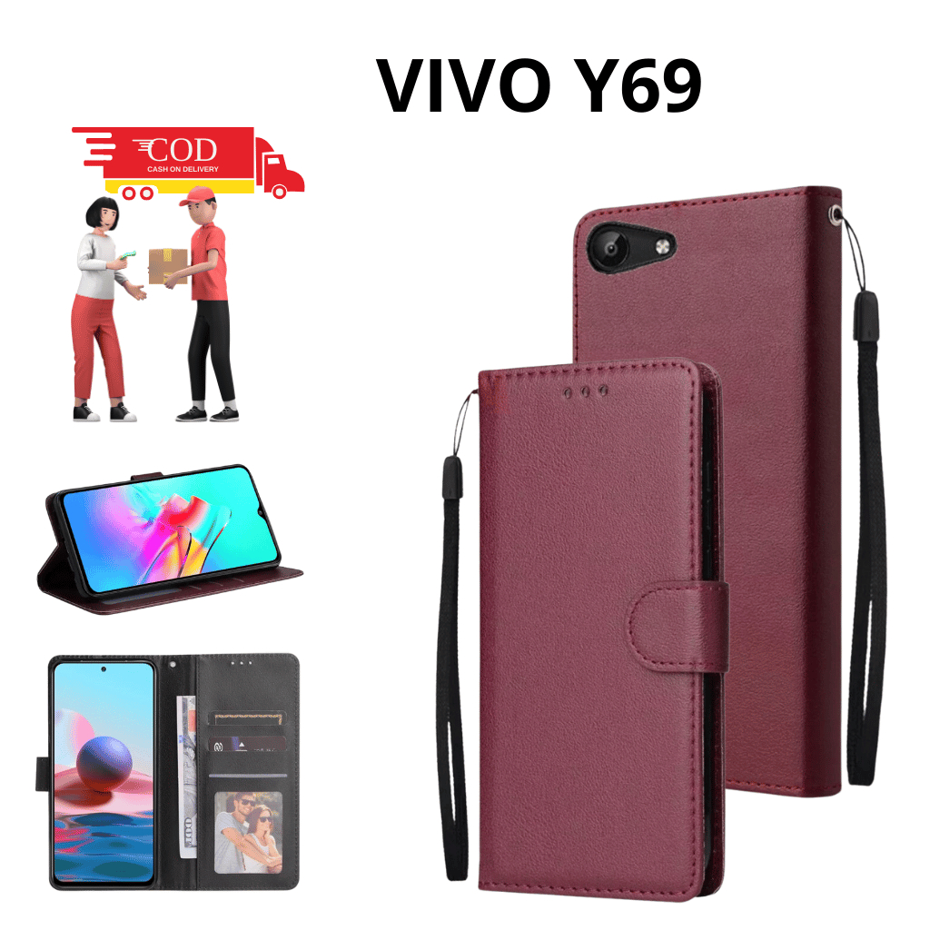 CASE VIVO Y69 FLIP COVER LEATHER CASE FLIP CASE WALLET CASING DOMPET CASING HP SILIKON