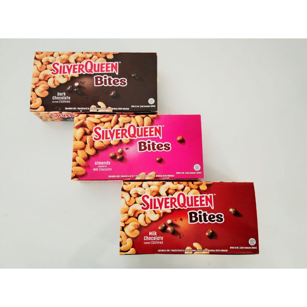 

1 Box Coklat Silverqueen Bites Box Isi 12 All Varian Almond Cashew Mede Dark Bites Ukuran Kecil 30gram