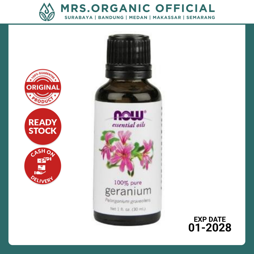 NOW Essential Oil Geranium 30ml - Essentials Esential Oils Aromatherapy Ruangan Diffuser Flu and Cou