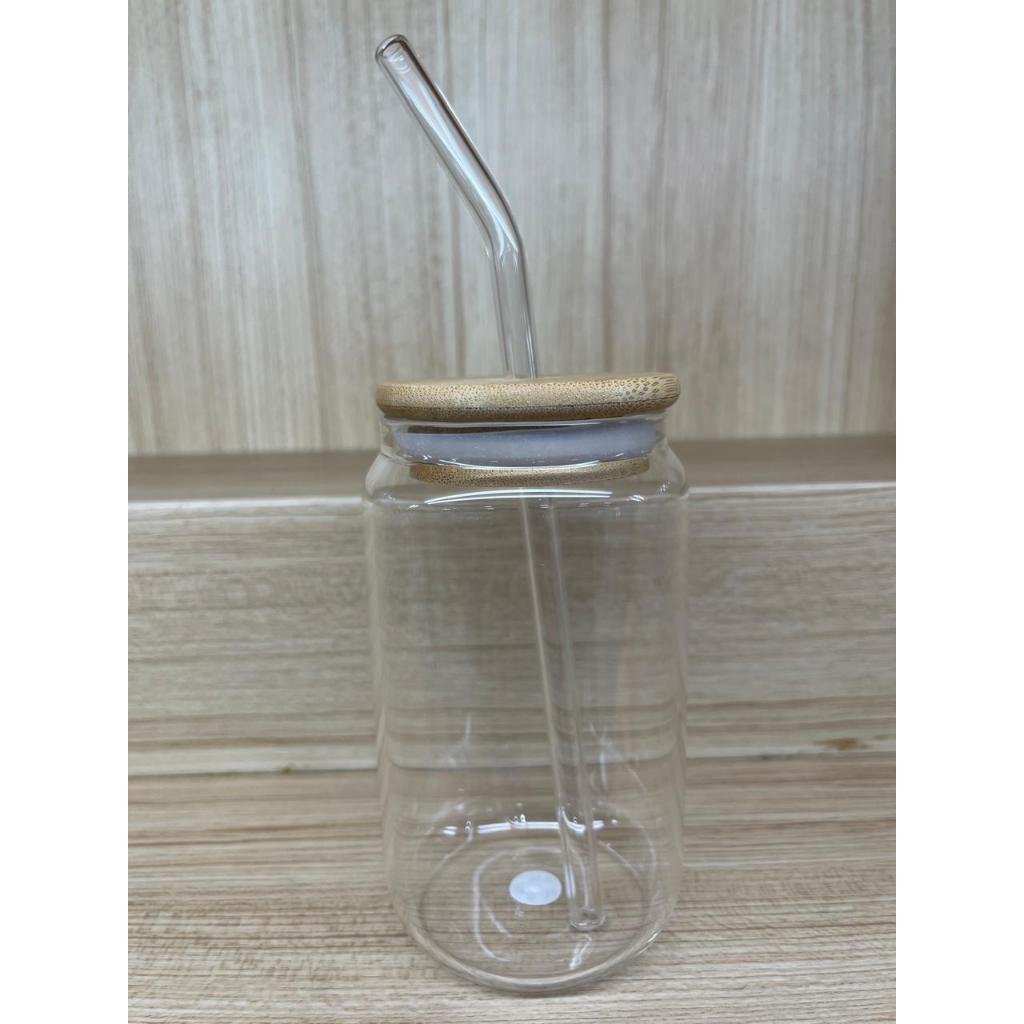 Tumbler Kaca Tutup Kayu Aesthetic Dengan Sedotan + Free Sedotan