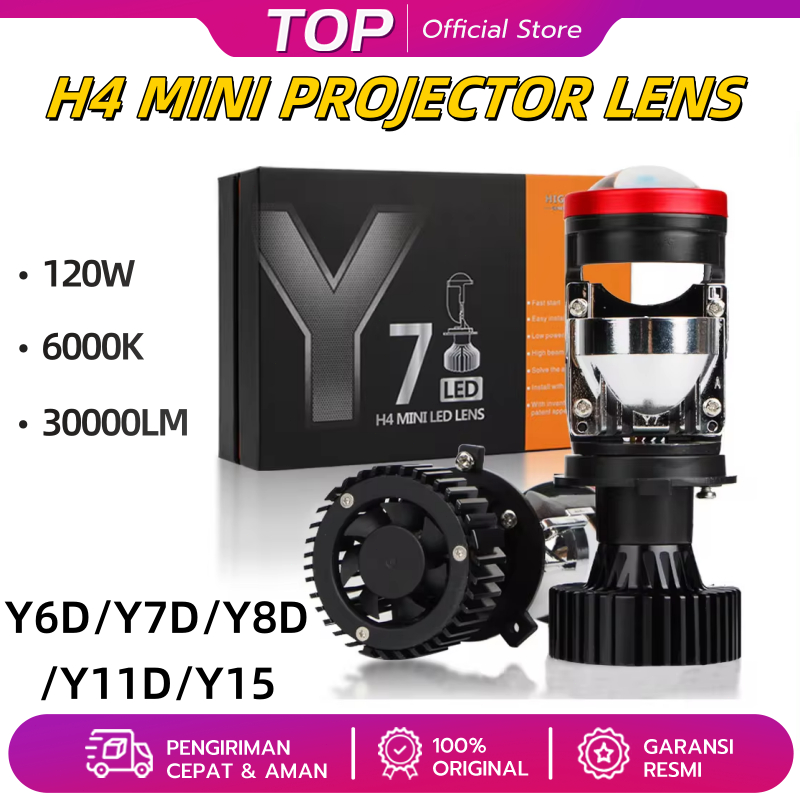 READY YA  Lampu Led Mobil Dan Motor H4 Mini PROJECTOR Y6D/Y7D/Y8D/Y11D/Y15 SUPER BRIGHT 120 Watt/Den