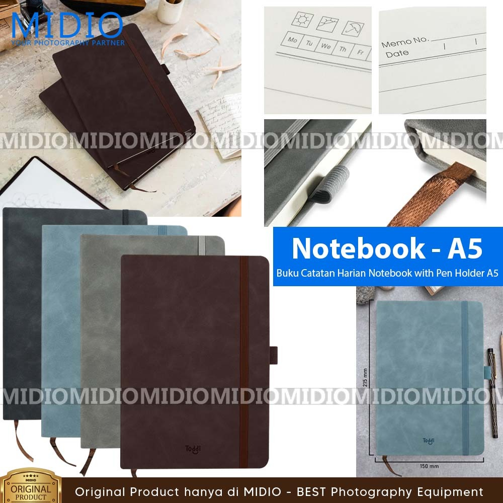 

Buku Catatan Harian Notebook with Pen Holder Dengan 3 Ukuran dan 3 Warna.