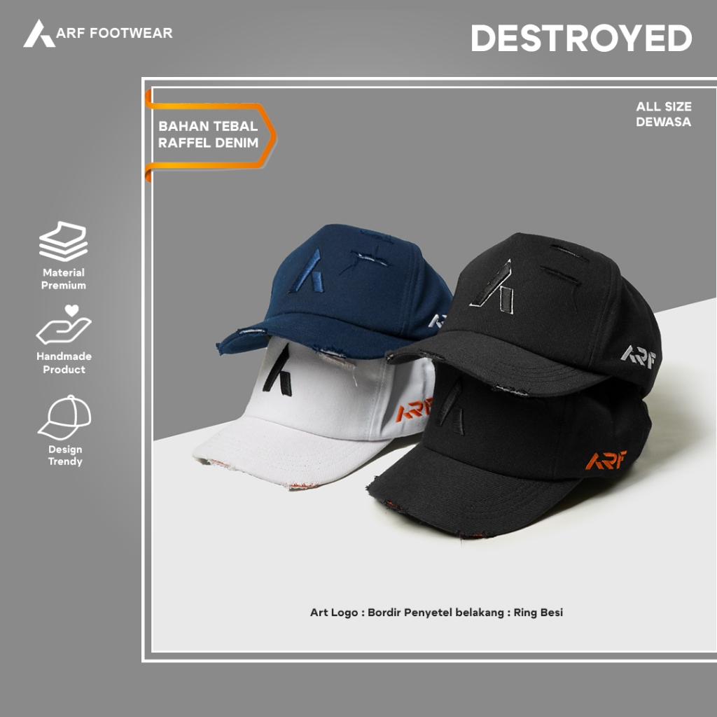 ARF Destroyed Topi Polo Cap Baseball Pria Wanita Distro Original Keren Dewasa Casual Cowok Cewek