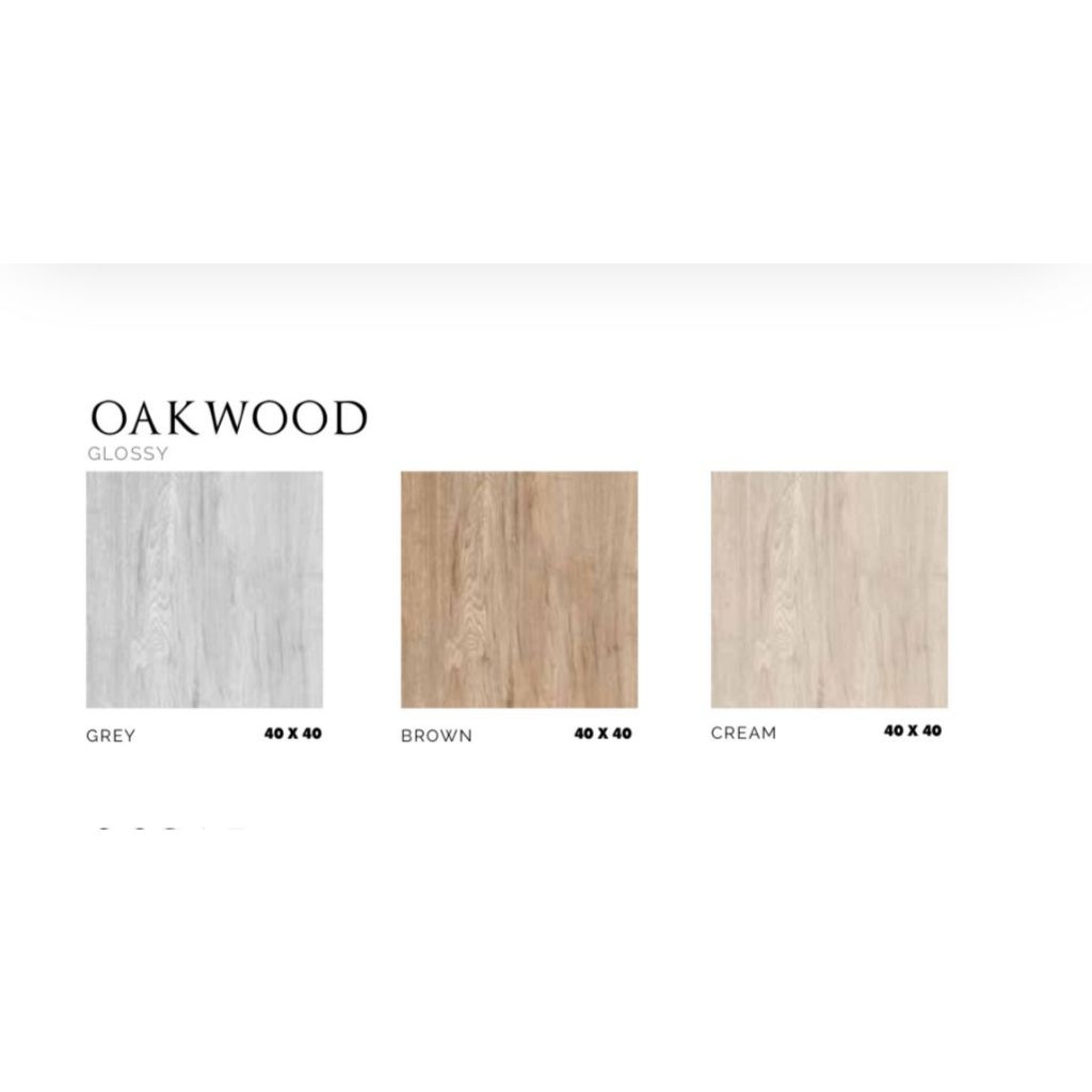 ASIA TILE FLOOR TILE OAKWOOD GLOSSY GREY, BROWN, CREAM 40X40