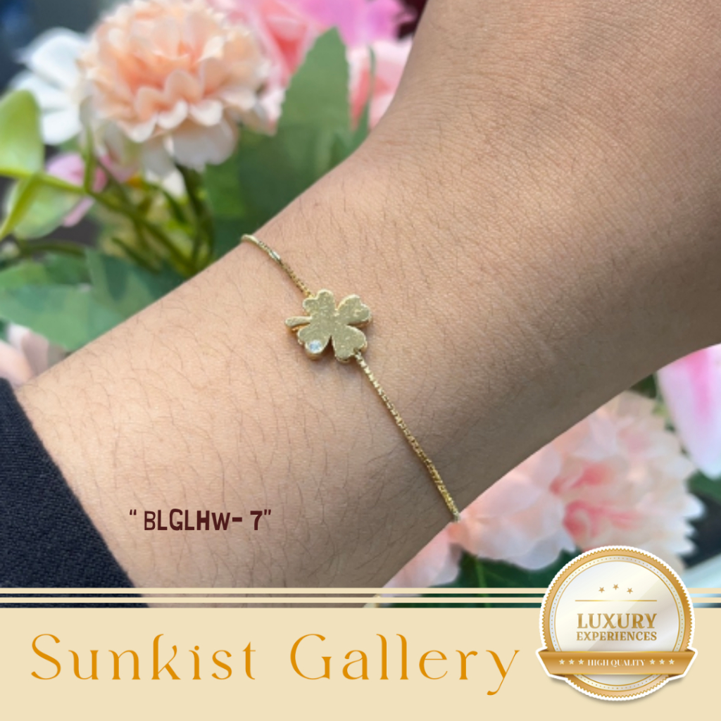 GELANG WANITA EMAS ASLI MODEL SERUT DAUN SEMANGGI KOREAN LOOK EMAS MUDA KADAR 375 (8K) KODE BLGLHW 7