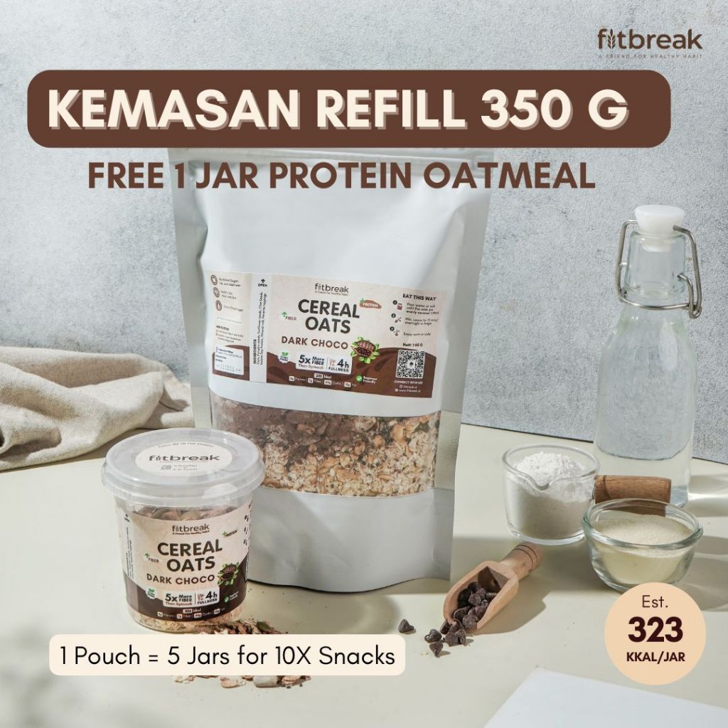 

Fitbreak Bundling Kemasan Refill Free 1 Jar Protein Oatmeal Pouch 350 G