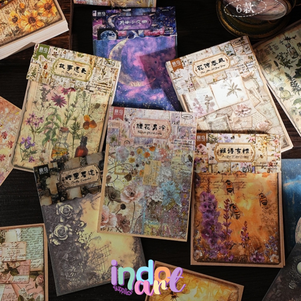 

(IAS) B1 - Material Paper Journaling Kertas Scrapbook Deco Paper Planet Star Retro 20 Sheet