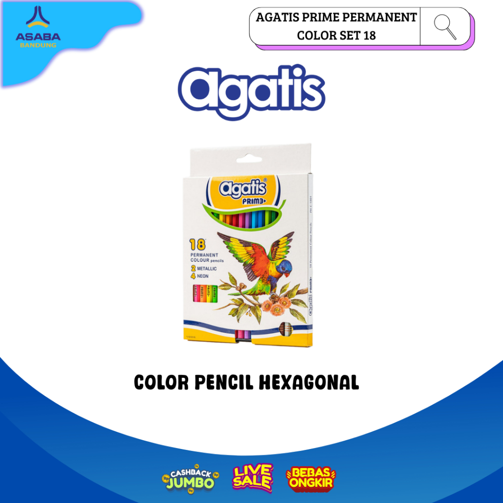 

Asaba Bandung - AGATIS PRIME PERMANENT COLOR PENCIL HEXAGONAL WOOD C18 COLORS / PENSIL WARNA 18