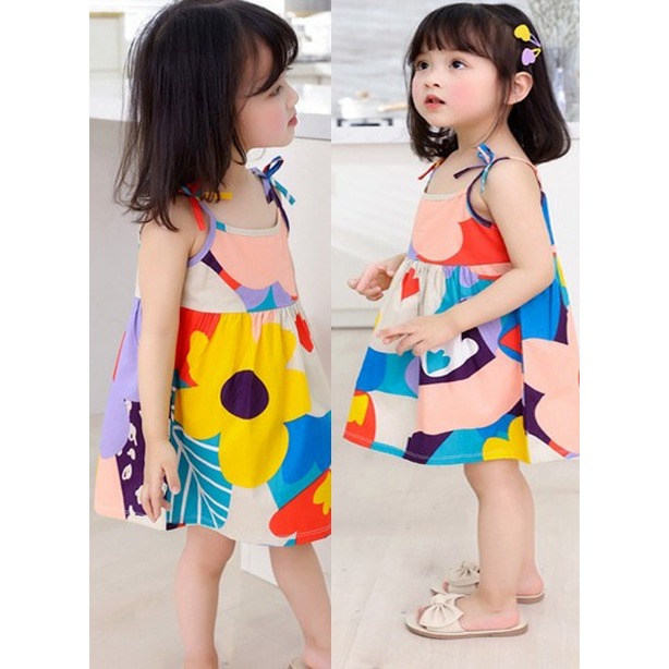 CUCI GUDANG DRESS RUFFLE TALI KECIL MOTIF RANDOM ANAK PEREMPUAN