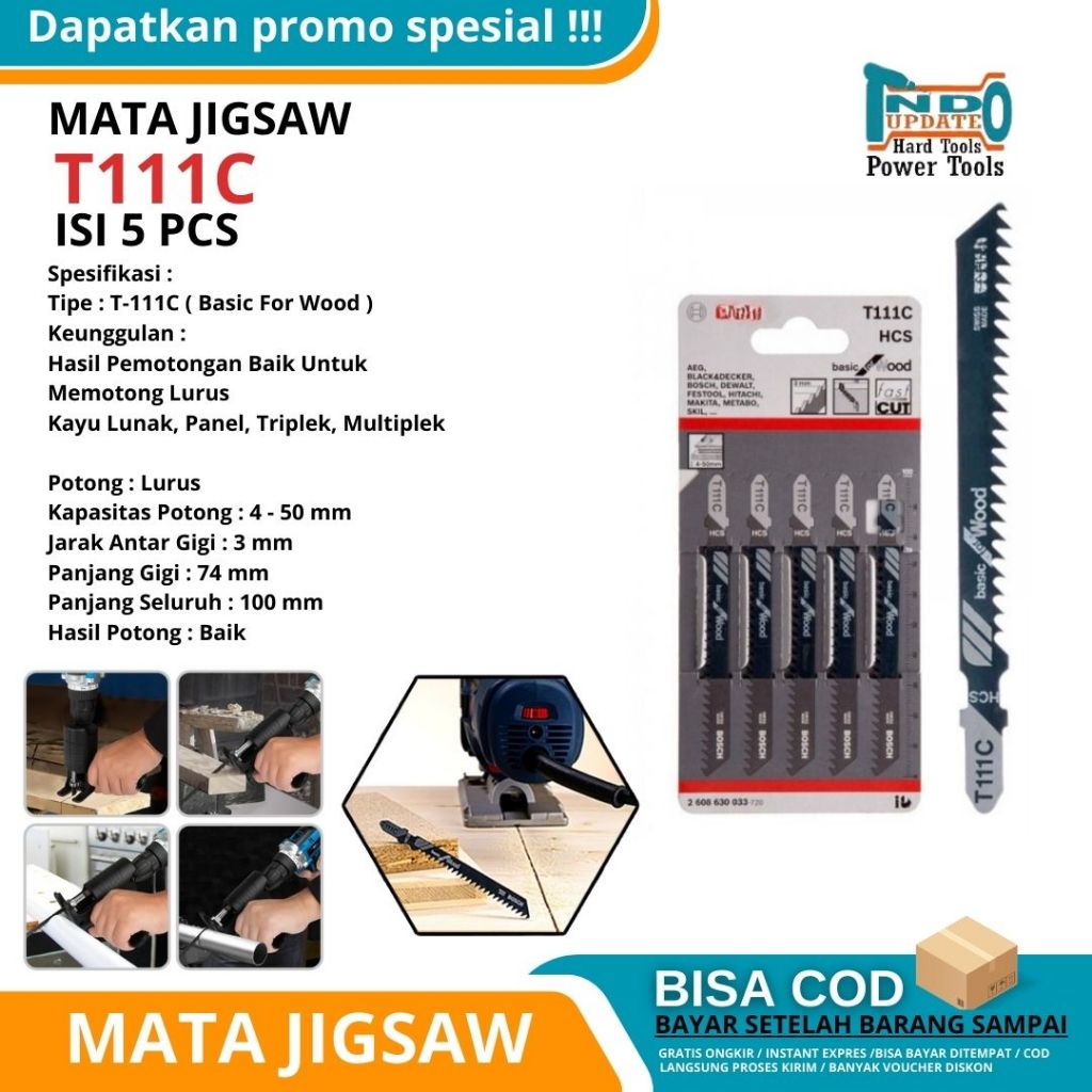 Mata Jig Saw Mata Gergaji Jigsaw Kayu Panjang Reciprocating Blade Speed for Wood T111C