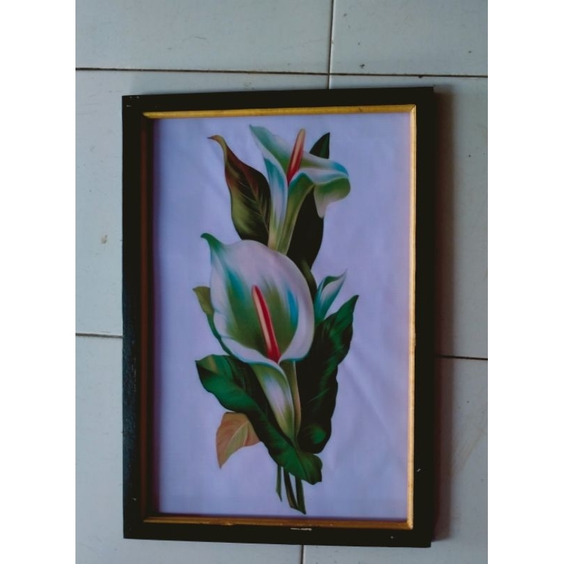 hiasan dinding lukisan cetak bunga Lily plus figura ukuran 65*45
