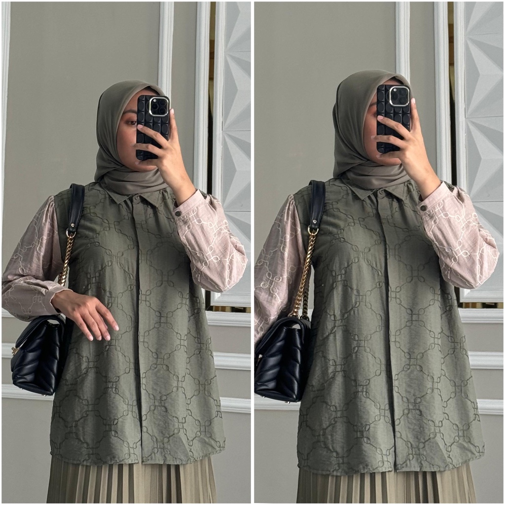 ARZETA blouse by ZALFA OUTFIT / Baju Atasan Wanita muslim blouse kerja kuliah basic embos polo linen