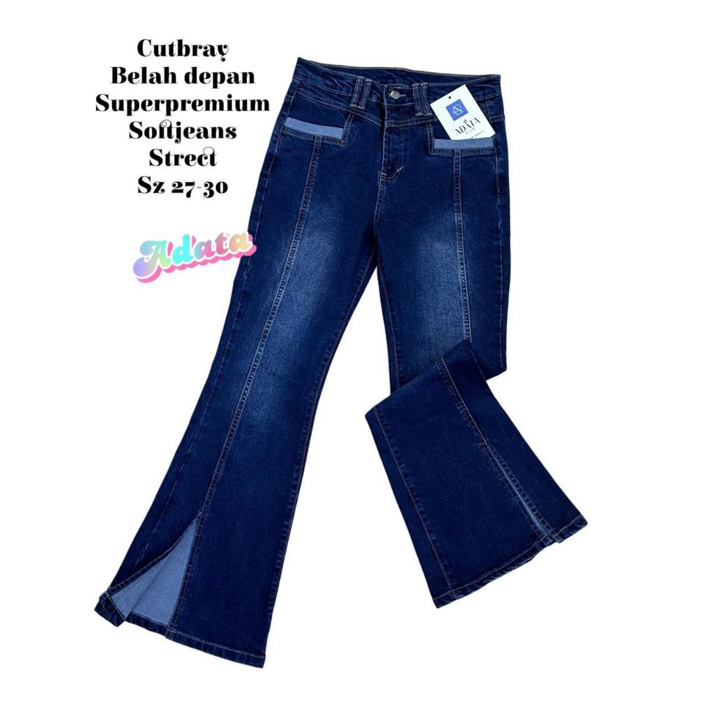 ARB3 - ADT - Celana Cutbray Jeans Blue Belah Depan