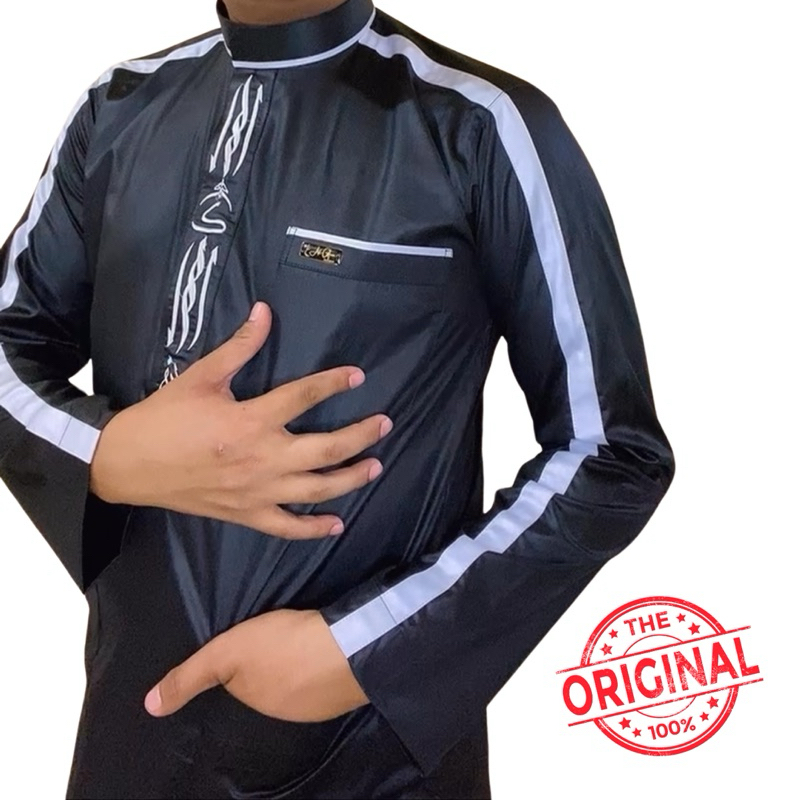 Baju koko Hitam Bordir Original Saudi Polyester Import lengan panjang les tangan  Hitam / Baju Pria 