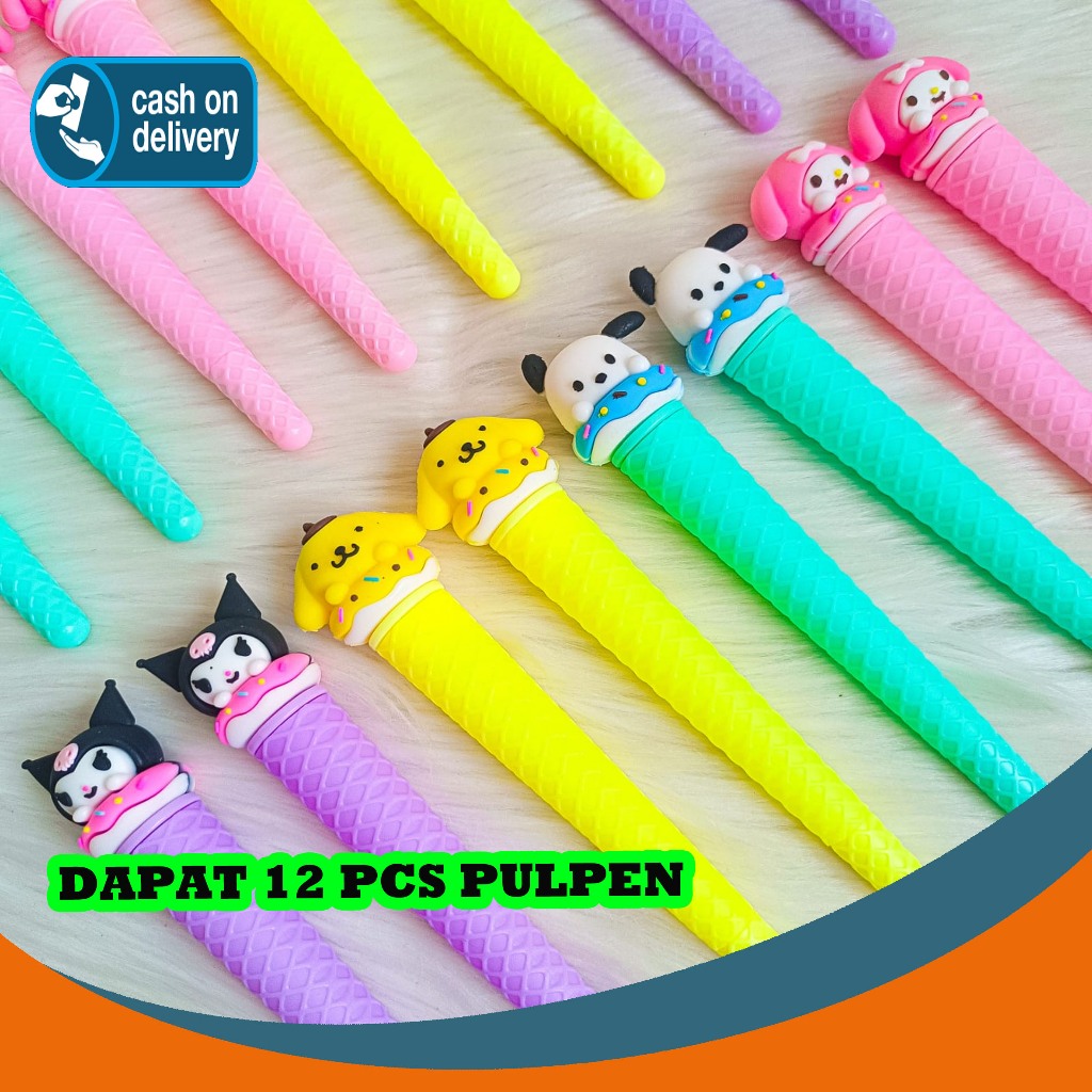 

SELUSIN (12 PCS) PULPEN GEL ICE CREAM CONE SANRIO DONAT V2 PGK-1523 KUROMI MELODY CINNAMOROLL POCHACCO MAINAN PUTAR PEN PENA BOLPEN BOLPOIN LUCU ANAK ALAT TULIS KANTOR SEKOLAH MURAH TERMURAH COD