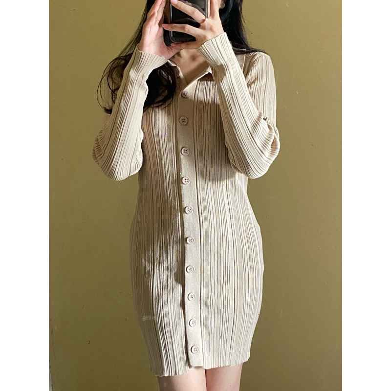 Preloved CoyenCoti Knit Cardigan Long Sleeve Polo Collar | Midi Dress Wanita Knit Lengan Panjang