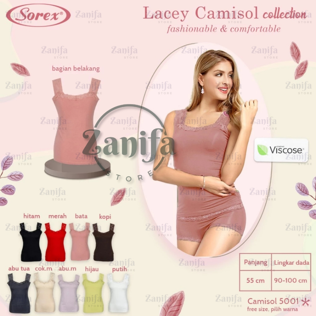SOREX Tanktop Renda Camisol Basic Katun Mix Tali Lebar Art 5001